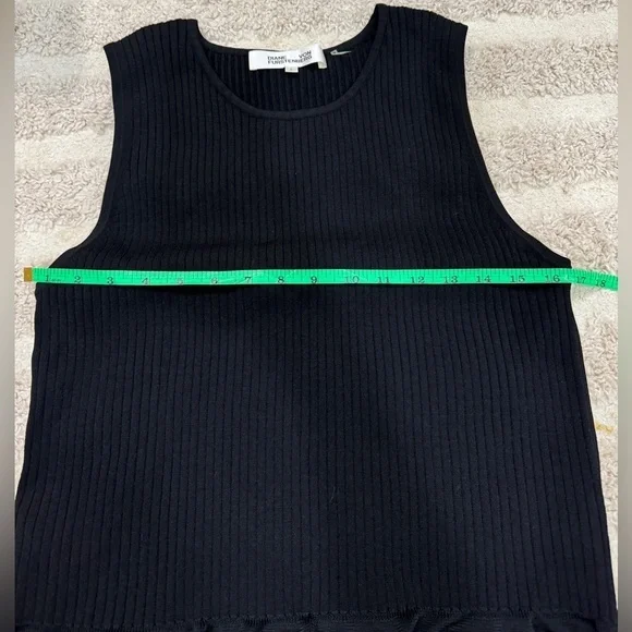 Diane Von Furstenberg blouse tank top ruffles ribbed sweater knit sleeveless - Picture 6 of 8